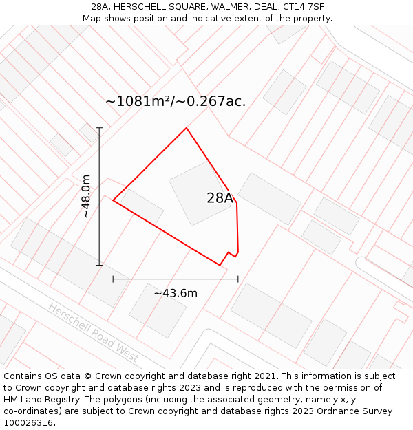 28A, HERSCHELL SQUARE, WALMER, DEAL, CT14 7SF: Plot and title map