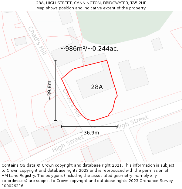 28A, HIGH STREET, CANNINGTON, BRIDGWATER, TA5 2HE: Plot and title map
