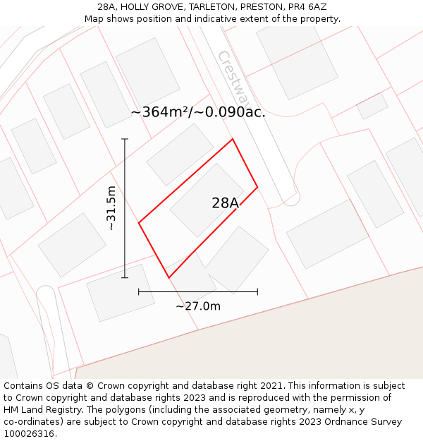 28A, HOLLY GROVE, TARLETON, PRESTON, PR4 6AZ: Plot and title map
