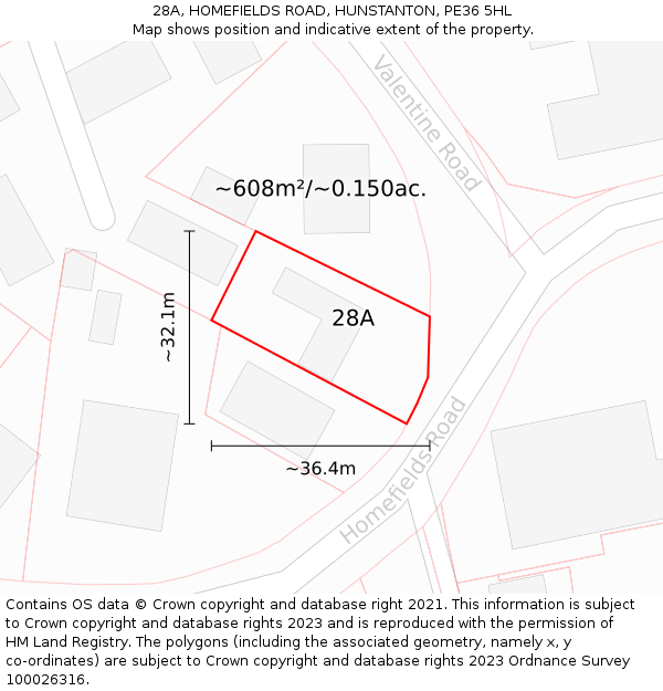 28A, HOMEFIELDS ROAD, HUNSTANTON, PE36 5HL: Plot and title map