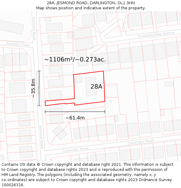 28A, JESMOND ROAD, DARLINGTON, DL1 3HN: Plot and title map