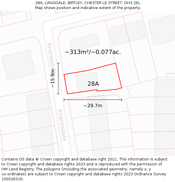 28A, LANGDALE, BIRTLEY, CHESTER LE STREET, DH3 2EL: Plot and title map
