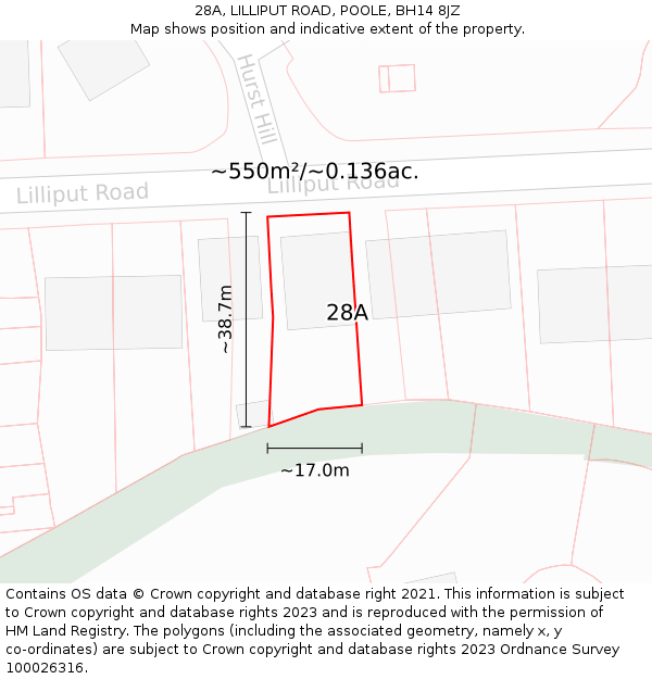 28A, LILLIPUT ROAD, POOLE, BH14 8JZ: Plot and title map
