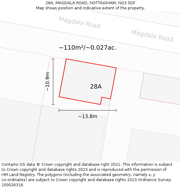 28A, MAGDALA ROAD, NOTTINGHAM, NG3 5DF: Plot and title map