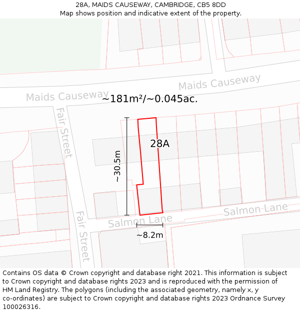 28A, MAIDS CAUSEWAY, CAMBRIDGE, CB5 8DD: Plot and title map