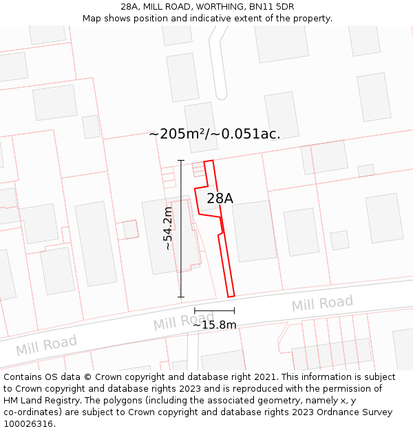 28A, MILL ROAD, WORTHING, BN11 5DR: Plot and title map