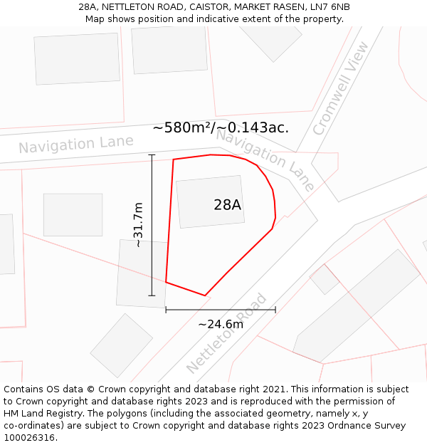 28A, NETTLETON ROAD, CAISTOR, MARKET RASEN, LN7 6NB: Plot and title map