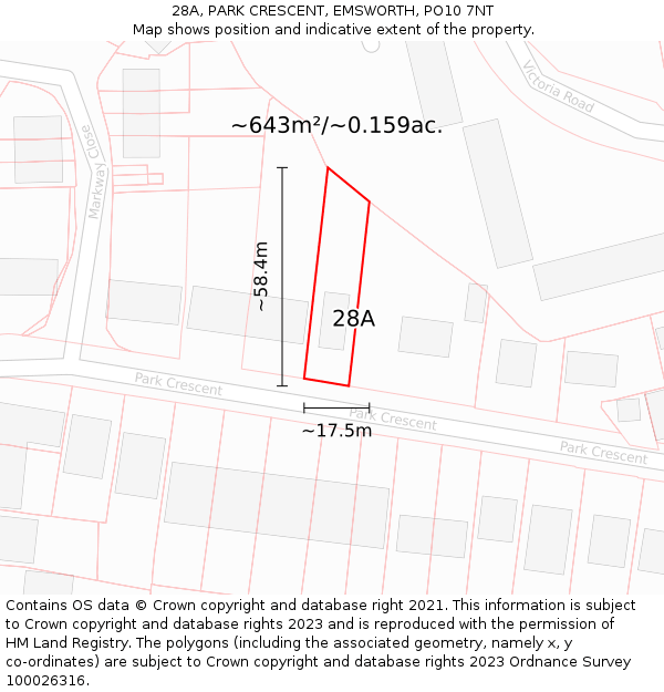 28A, PARK CRESCENT, EMSWORTH, PO10 7NT: Plot and title map