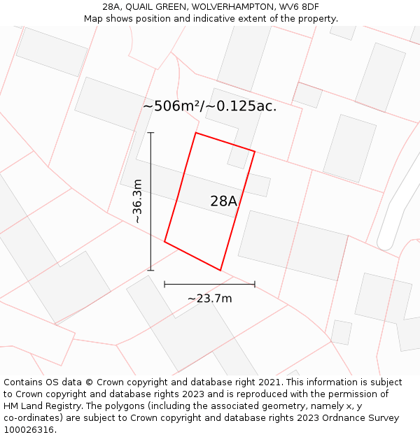 28A, QUAIL GREEN, WOLVERHAMPTON, WV6 8DF: Plot and title map