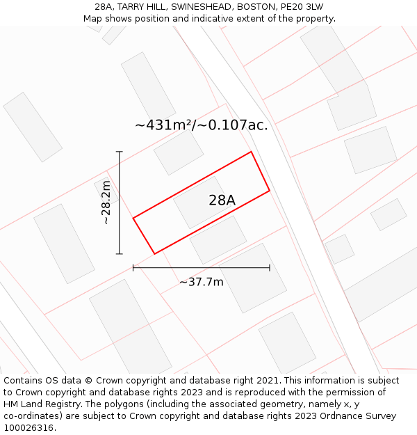 28A, TARRY HILL, SWINESHEAD, BOSTON, PE20 3LW: Plot and title map