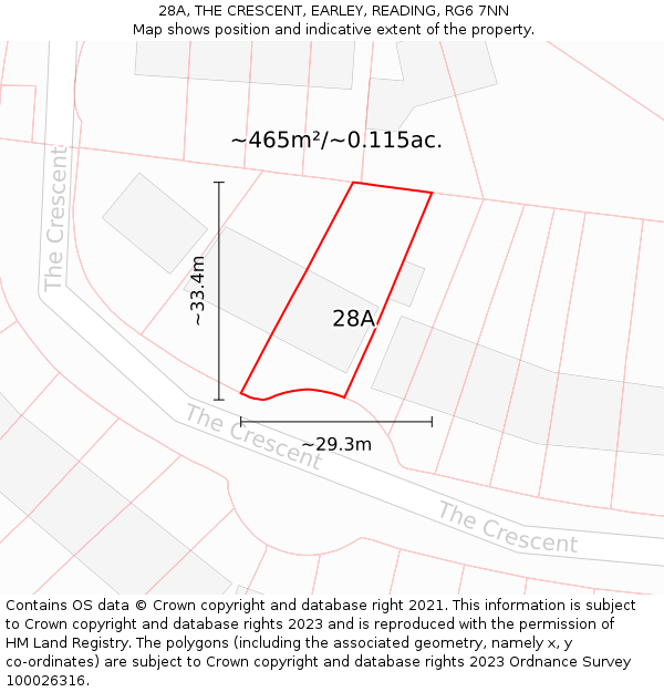 28A, THE CRESCENT, EARLEY, READING, RG6 7NN: Plot and title map