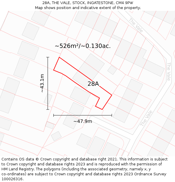 28A, THE VALE, STOCK, INGATESTONE, CM4 9PW: Plot and title map