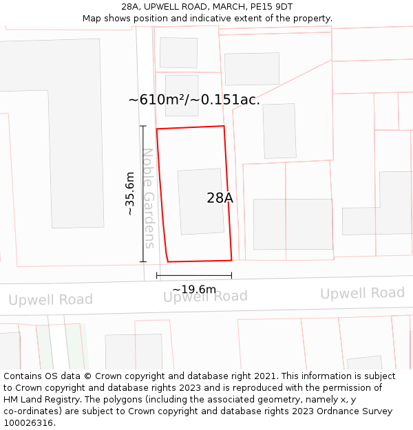 28A, UPWELL ROAD, MARCH, PE15 9DT: Plot and title map