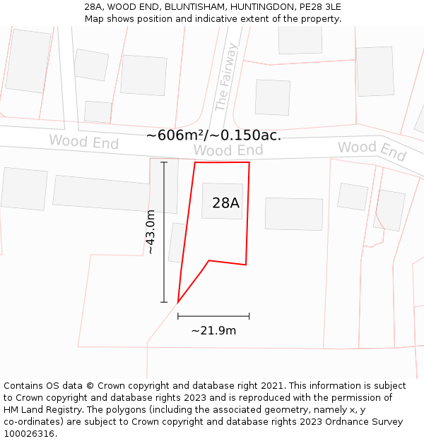28A, WOOD END, BLUNTISHAM, HUNTINGDON, PE28 3LE: Plot and title map