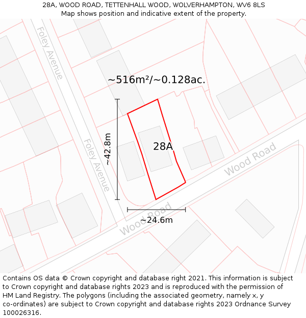 28A, WOOD ROAD, TETTENHALL WOOD, WOLVERHAMPTON, WV6 8LS: Plot and title map