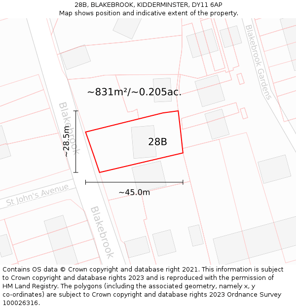 28B, BLAKEBROOK, KIDDERMINSTER, DY11 6AP: Plot and title map
