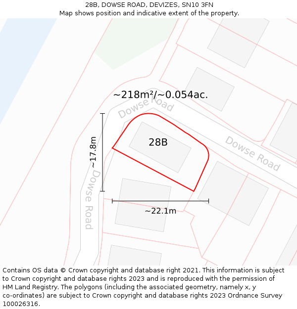 28B, DOWSE ROAD, DEVIZES, SN10 3FN: Plot and title map