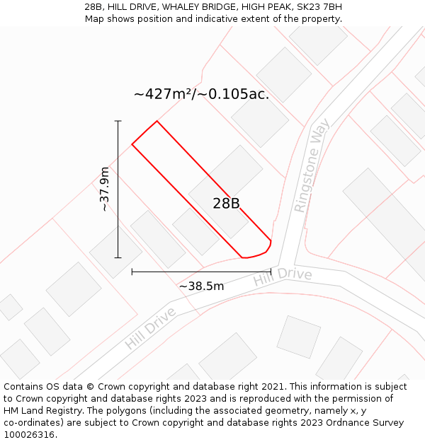 28B, HILL DRIVE, WHALEY BRIDGE, HIGH PEAK, SK23 7BH: Plot and title map