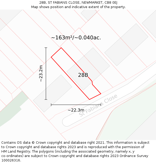 28B, ST FABIANS CLOSE, NEWMARKET, CB8 0EJ: Plot and title map