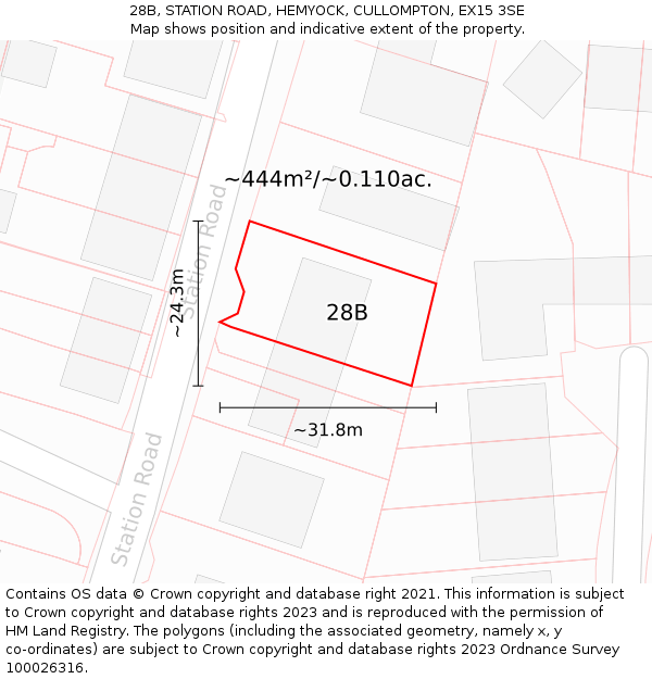28B, STATION ROAD, HEMYOCK, CULLOMPTON, EX15 3SE: Plot and title map