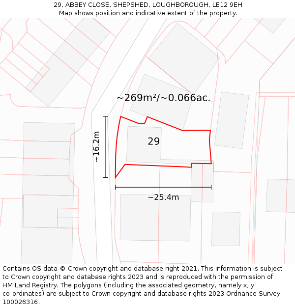 29, ABBEY CLOSE, SHEPSHED, LOUGHBOROUGH, LE12 9EH: Plot and title map