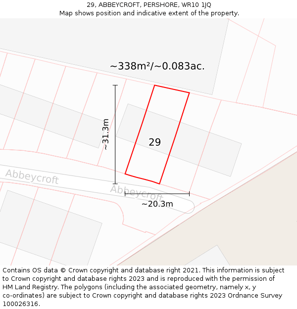 29, ABBEYCROFT, PERSHORE, WR10 1JQ: Plot and title map
