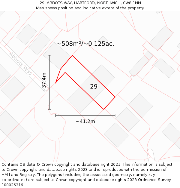 29, ABBOTS WAY, HARTFORD, NORTHWICH, CW8 1NN: Plot and title map
