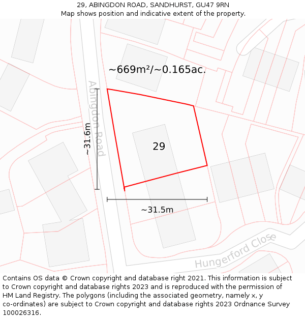29, ABINGDON ROAD, SANDHURST, GU47 9RN: Plot and title map