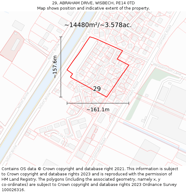 29, ABRAHAM DRIVE, WISBECH, PE14 0TD: Plot and title map