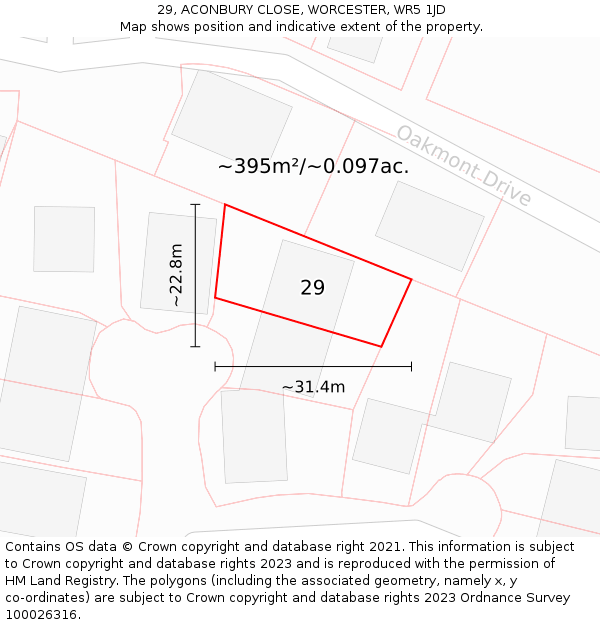 29, ACONBURY CLOSE, WORCESTER, WR5 1JD: Plot and title map