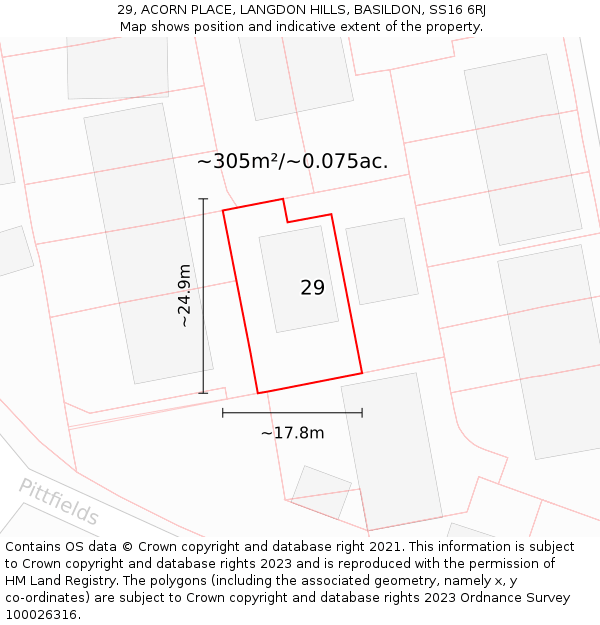 29, ACORN PLACE, LANGDON HILLS, BASILDON, SS16 6RJ: Plot and title map