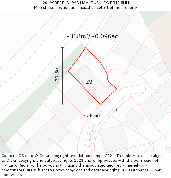 29, ACREFIELD, PADIHAM, BURNLEY, BB12 8HN: Plot and title map