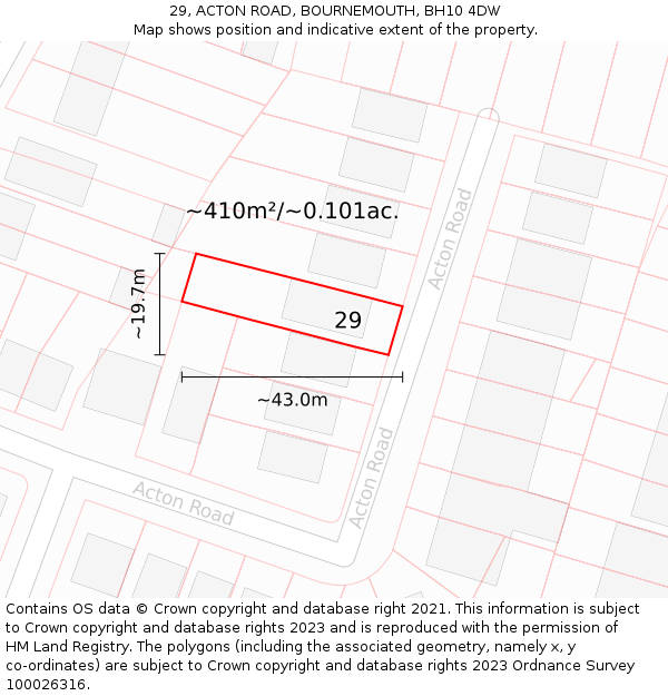 29, ACTON ROAD, BOURNEMOUTH, BH10 4DW: Plot and title map