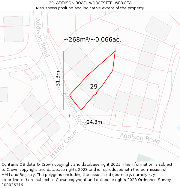 29, ADDISON ROAD, WORCESTER, WR3 8EA: Plot and title map