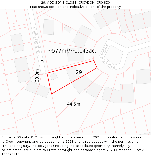 29, ADDISONS CLOSE, CROYDON, CR0 8DX: Plot and title map