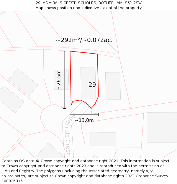 29, ADMIRALS CREST, SCHOLES, ROTHERHAM, S61 2SW: Plot and title map
