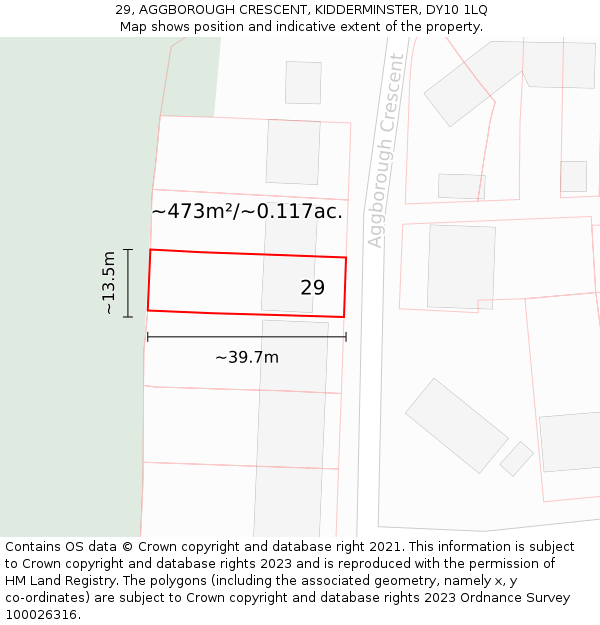 29, AGGBOROUGH CRESCENT, KIDDERMINSTER, DY10 1LQ: Plot and title map