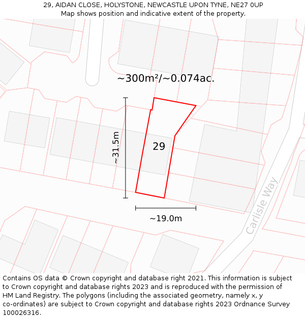 29, AIDAN CLOSE, HOLYSTONE, NEWCASTLE UPON TYNE, NE27 0UP: Plot and title map