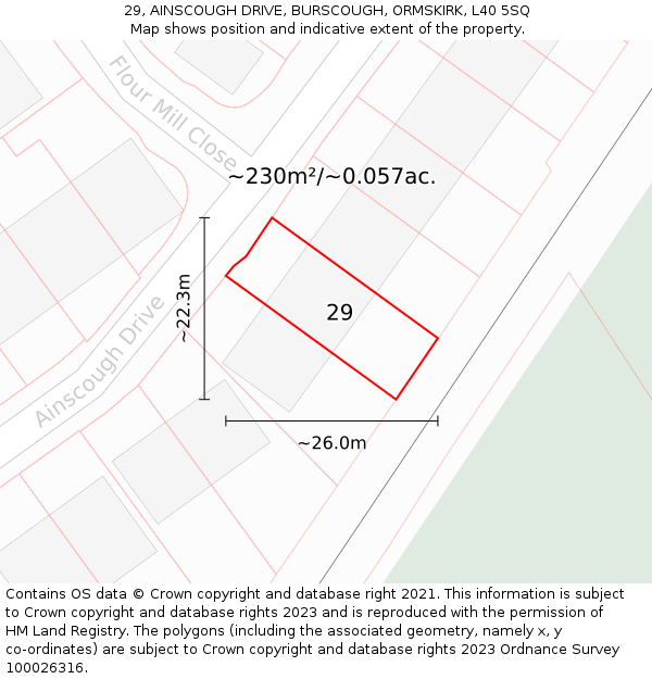29, AINSCOUGH DRIVE, BURSCOUGH, ORMSKIRK, L40 5SQ: Plot and title map