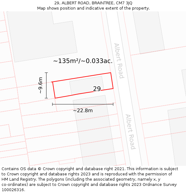 29, ALBERT ROAD, BRAINTREE, CM7 3JQ: Plot and title map