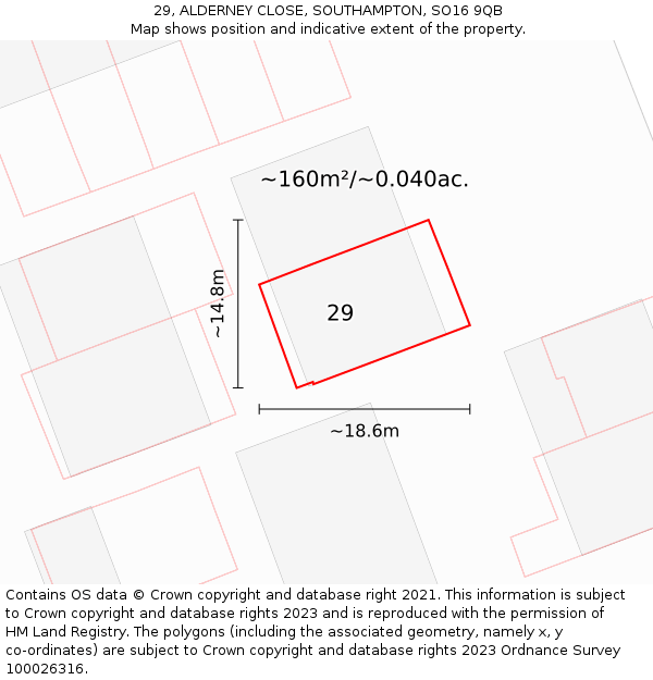 29, ALDERNEY CLOSE, SOUTHAMPTON, SO16 9QB: Plot and title map