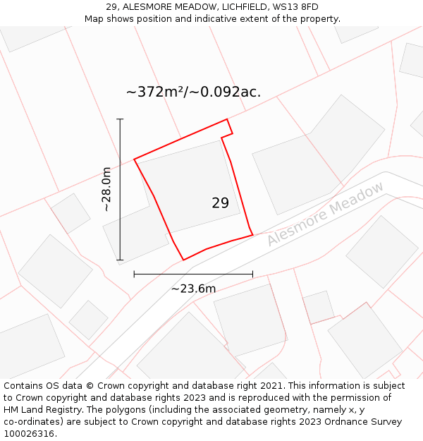 29, ALESMORE MEADOW, LICHFIELD, WS13 8FD: Plot and title map