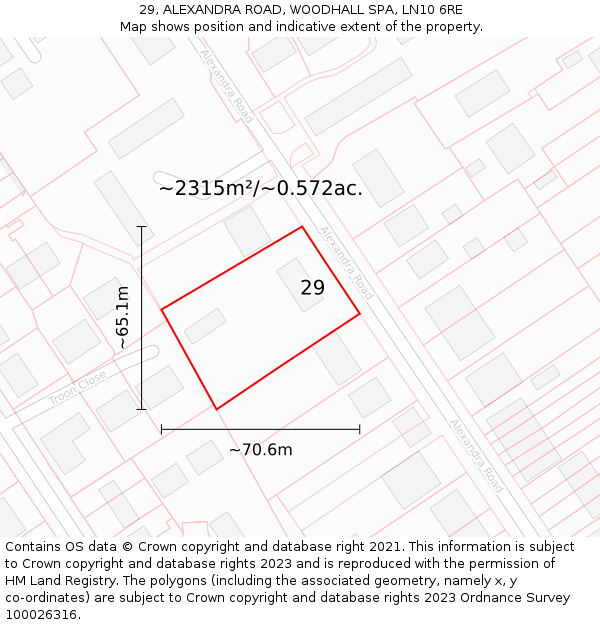 29, ALEXANDRA ROAD, WOODHALL SPA, LN10 6RE: Plot and title map