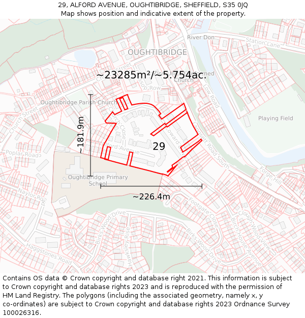 29, ALFORD AVENUE, OUGHTIBRIDGE, SHEFFIELD, S35 0JQ: Plot and title map