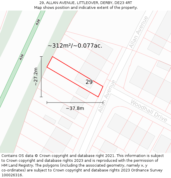 29, ALLAN AVENUE, LITTLEOVER, DERBY, DE23 4RT: Plot and title map