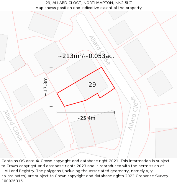 29, ALLARD CLOSE, NORTHAMPTON, NN3 5LZ: Plot and title map