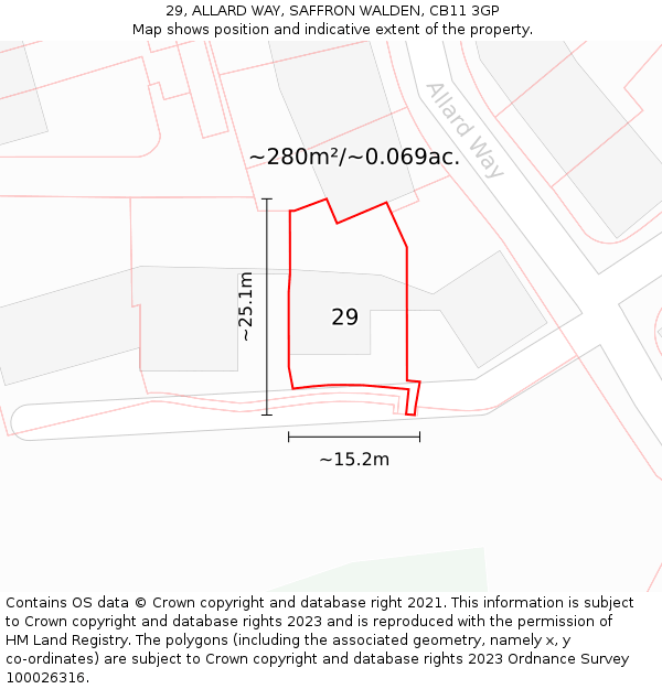 29, ALLARD WAY, SAFFRON WALDEN, CB11 3GP: Plot and title map