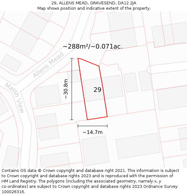 29, ALLENS MEAD, GRAVESEND, DA12 2JA: Plot and title map
