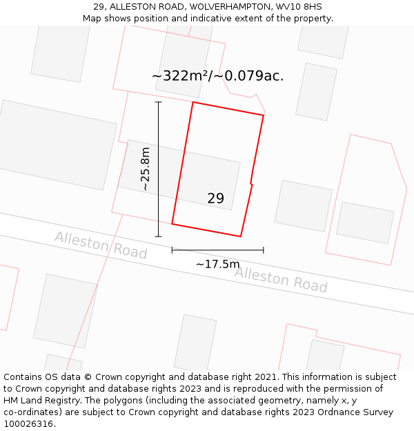 29, ALLESTON ROAD, WOLVERHAMPTON, WV10 8HS: Plot and title map