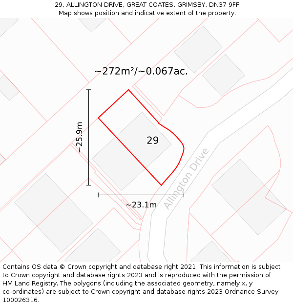 29, ALLINGTON DRIVE, GREAT COATES, GRIMSBY, DN37 9FF: Plot and title map